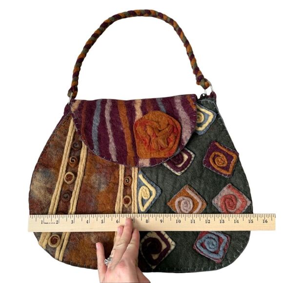 Rising Tide Wool Purse Shoulder Bag Boho Hippie Nepal Hipster Soho Flower Fleece - Picture 5 of 11